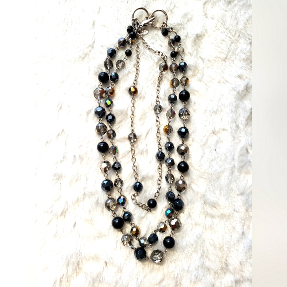 Cookie Lee 3 Strand Black & Clear Bead Necklace Size 8 Inches. - Picture 11 of 13
